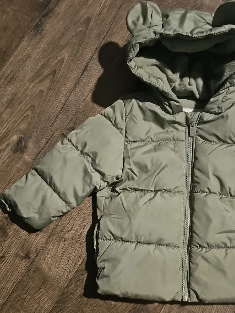 Old Navy Olive Green Puffer Jacket Hood Ears Details Coat 12 18 Months Boy Girl